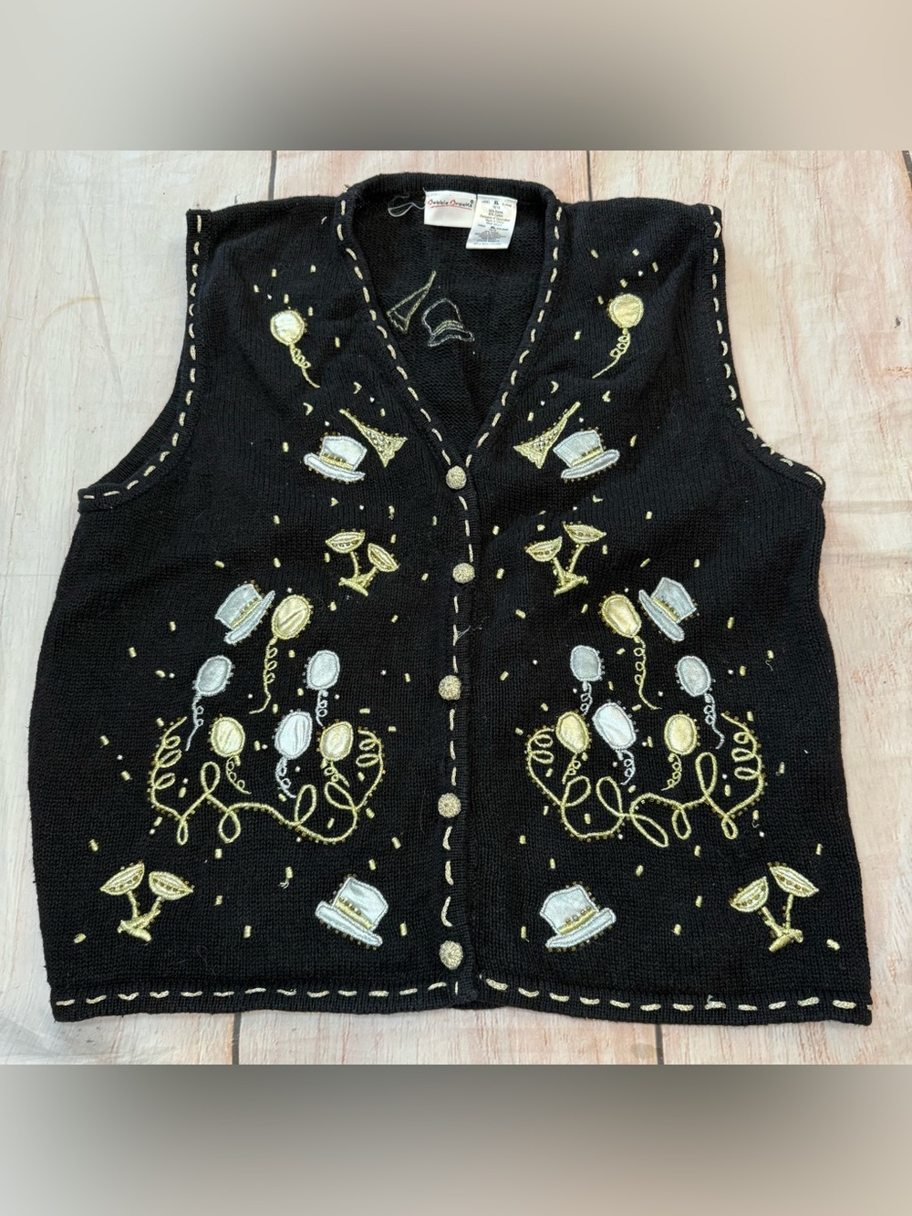 Vintage Bobbie Brooks New Years Eve Sweater Vest Women's XL Beaded Embroidered